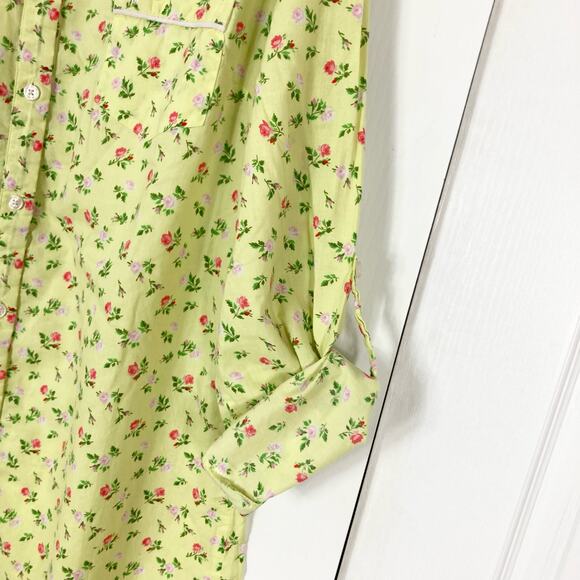 NWOT VICTORIAS SECRET Pajama Shirt Dress L Floral Green Roll Tab Long Sleeve - Picture 9 of 9